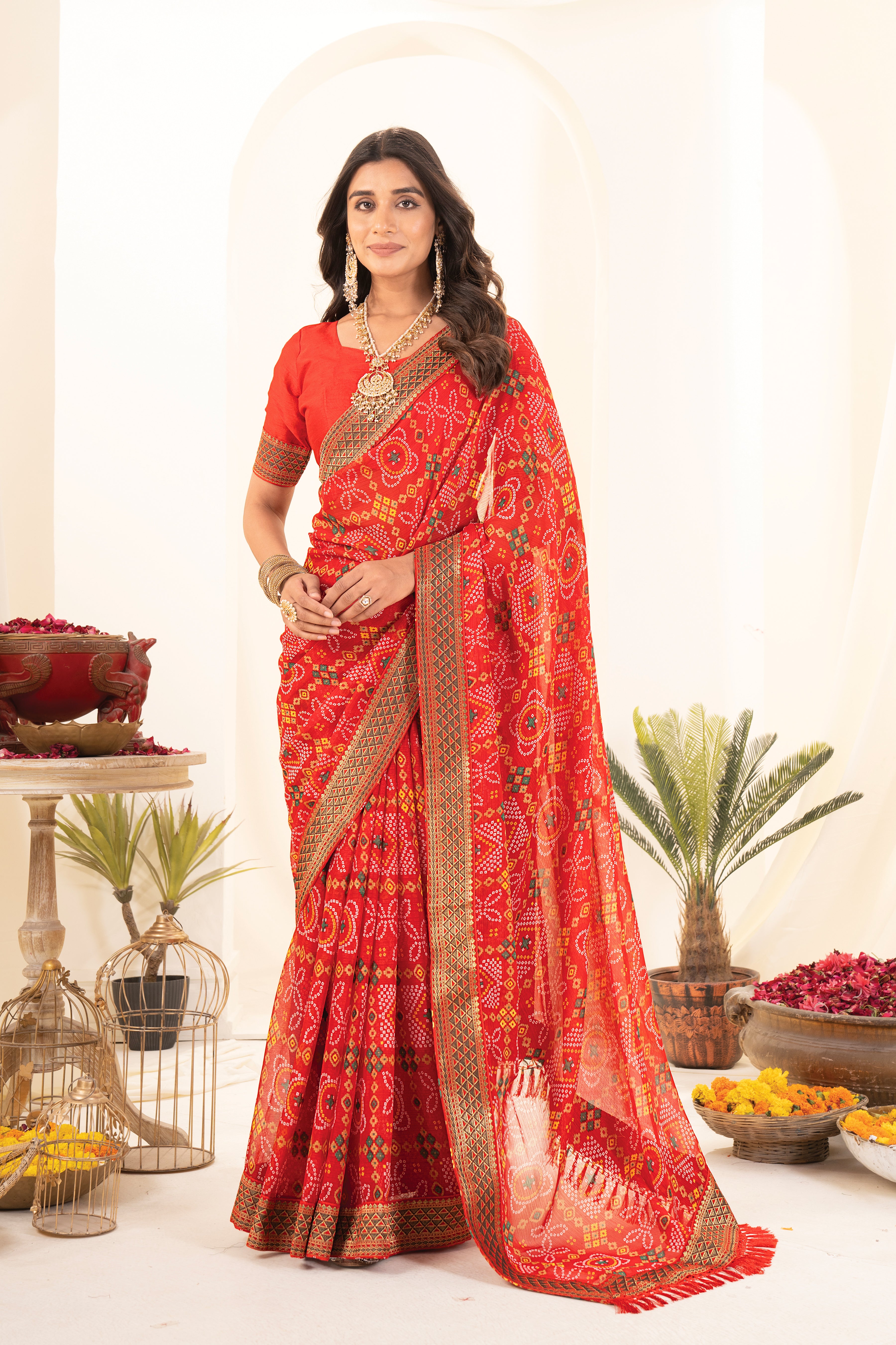 Regal Red Bandhani Georgette Saree